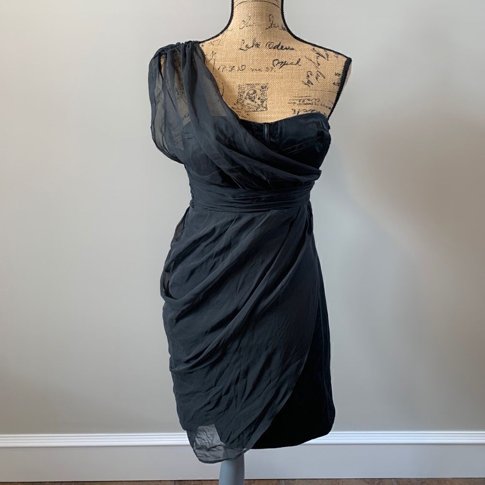 BEBE Black Silk Lined Bustier Dress Sz XS